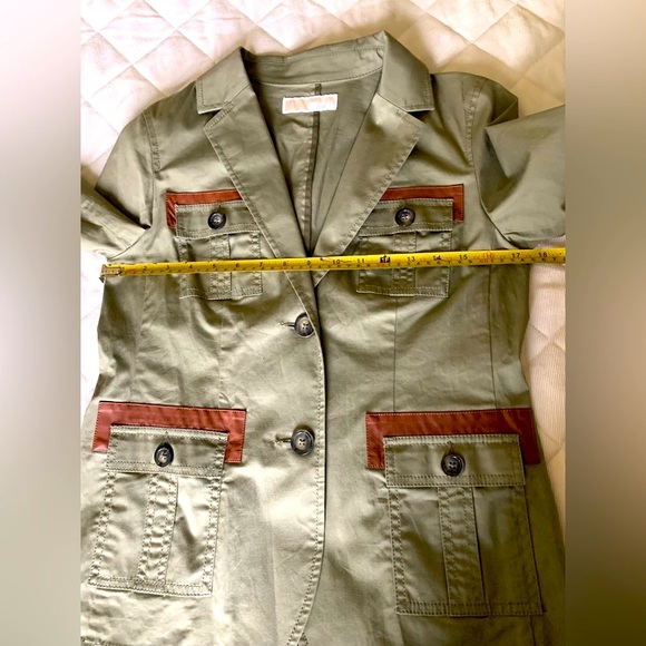 Michael Kors army green khaki safari cargo blazer collared 2 buttons 4 pockets S - Picture 13 of 16